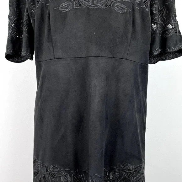 Bar III Black Embroidered Faux Suede Mini Shift Dress Size Large - Picture 4 of 13